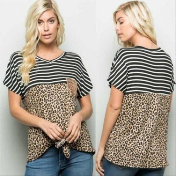 CASUAL DOLLZ Leopard & Striped Top - Picture 1 of 3